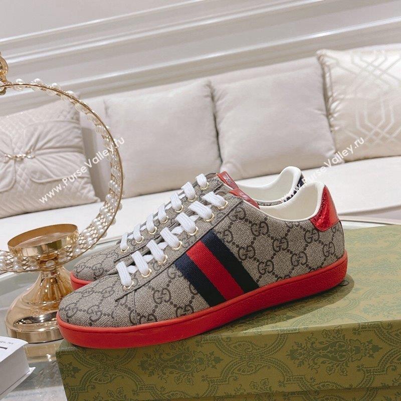 Gucci Ace GG Canvas Sneakers Beige/Red 1 2023 1012 (SS-231012072)