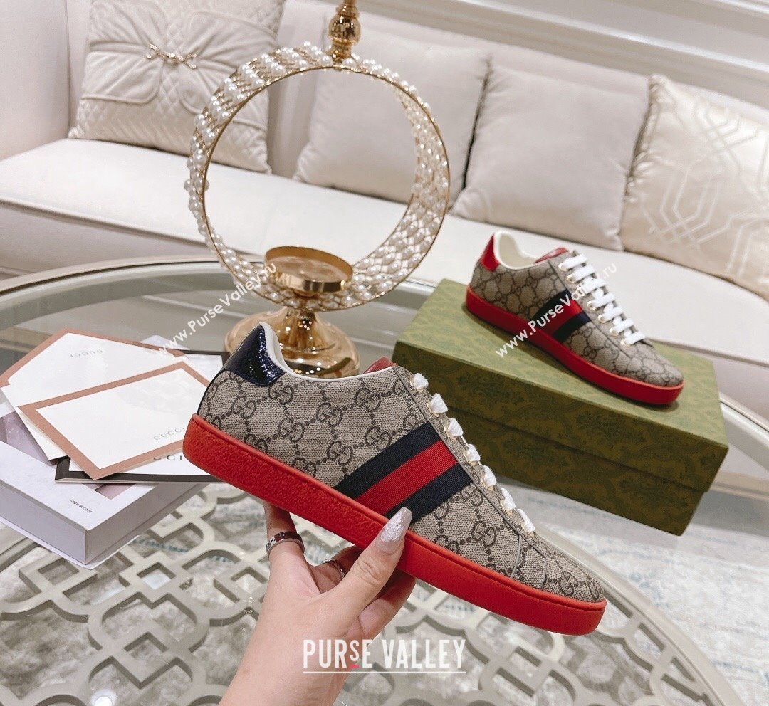 Gucci Ace GG Canvas Sneakers Beige/Red 1 2023 1012 (SS-231012072)