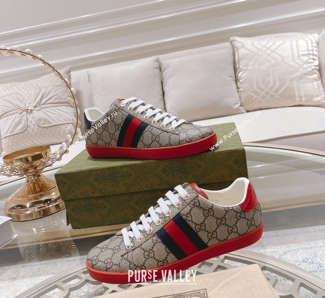 Gucci Ace GG Canvas Sneakers Beige/Red 1 2023 1012 (SS-231012072)