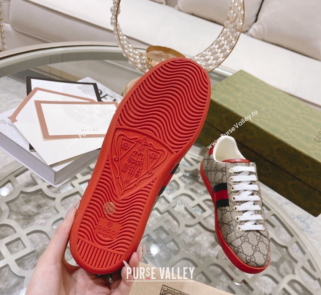 Gucci Ace GG Canvas Sneakers Beige/Red 1 2023 1012 (SS-231012072)