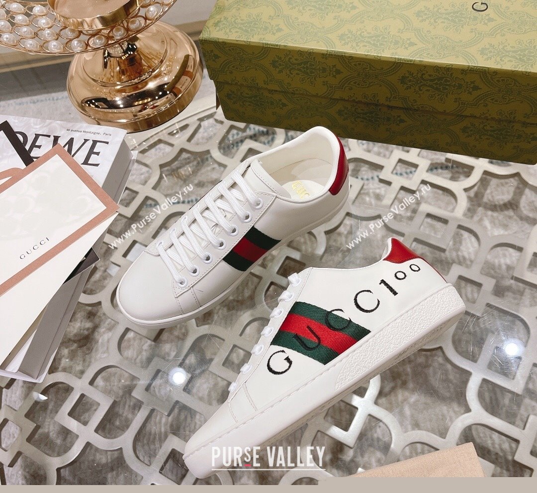 Gucci Ace Leather Sneakers with GUCCI Embroidered White 2023 1012 (SS-231012073)