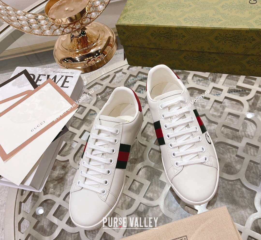 Gucci Ace Leather Sneakers with GUCCI Embroidered White 2023 1012 (SS-231012073)