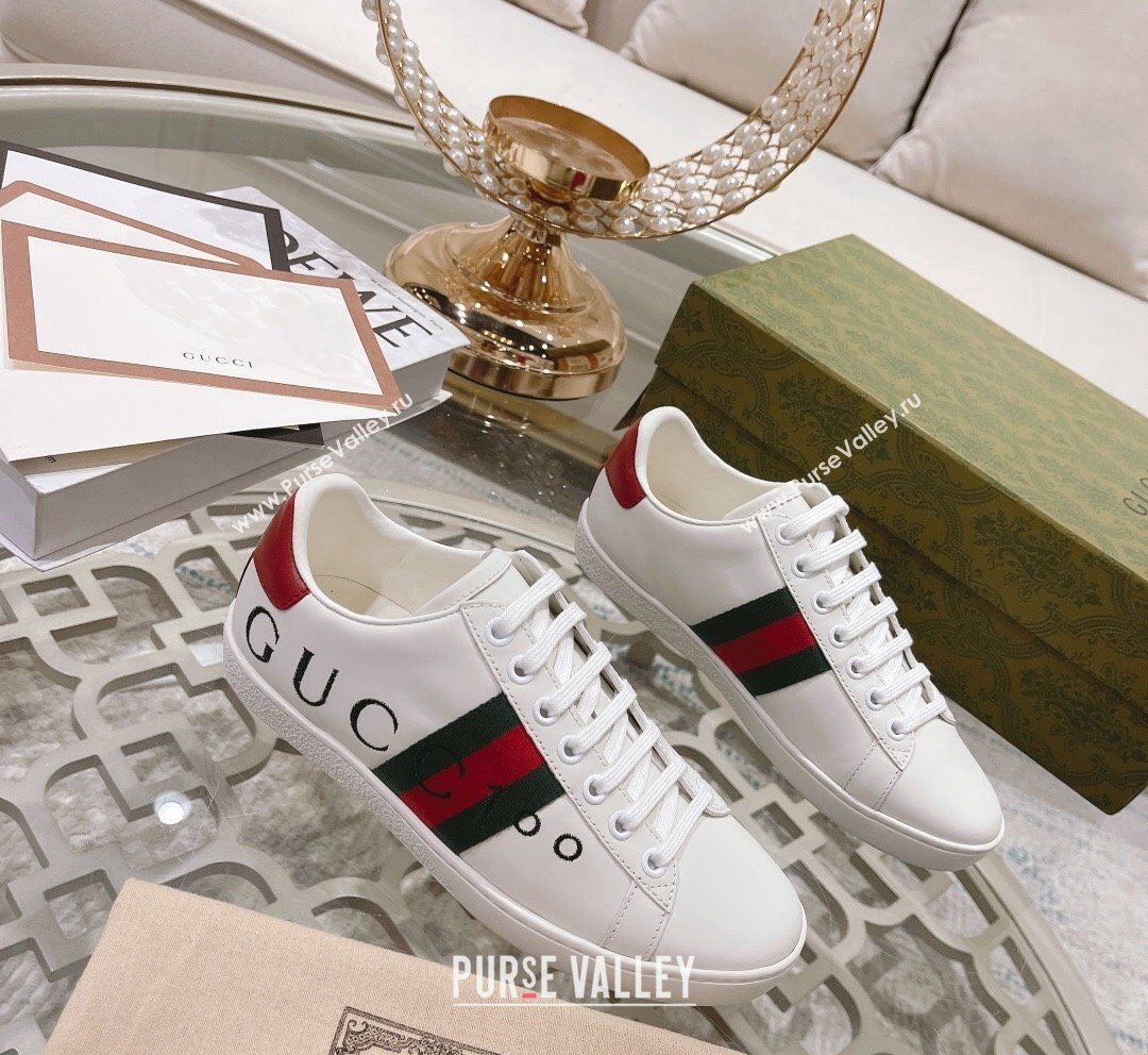 Gucci Ace Leather Sneakers with GUCCI Embroidered White 2023 1012 (SS-231012073)