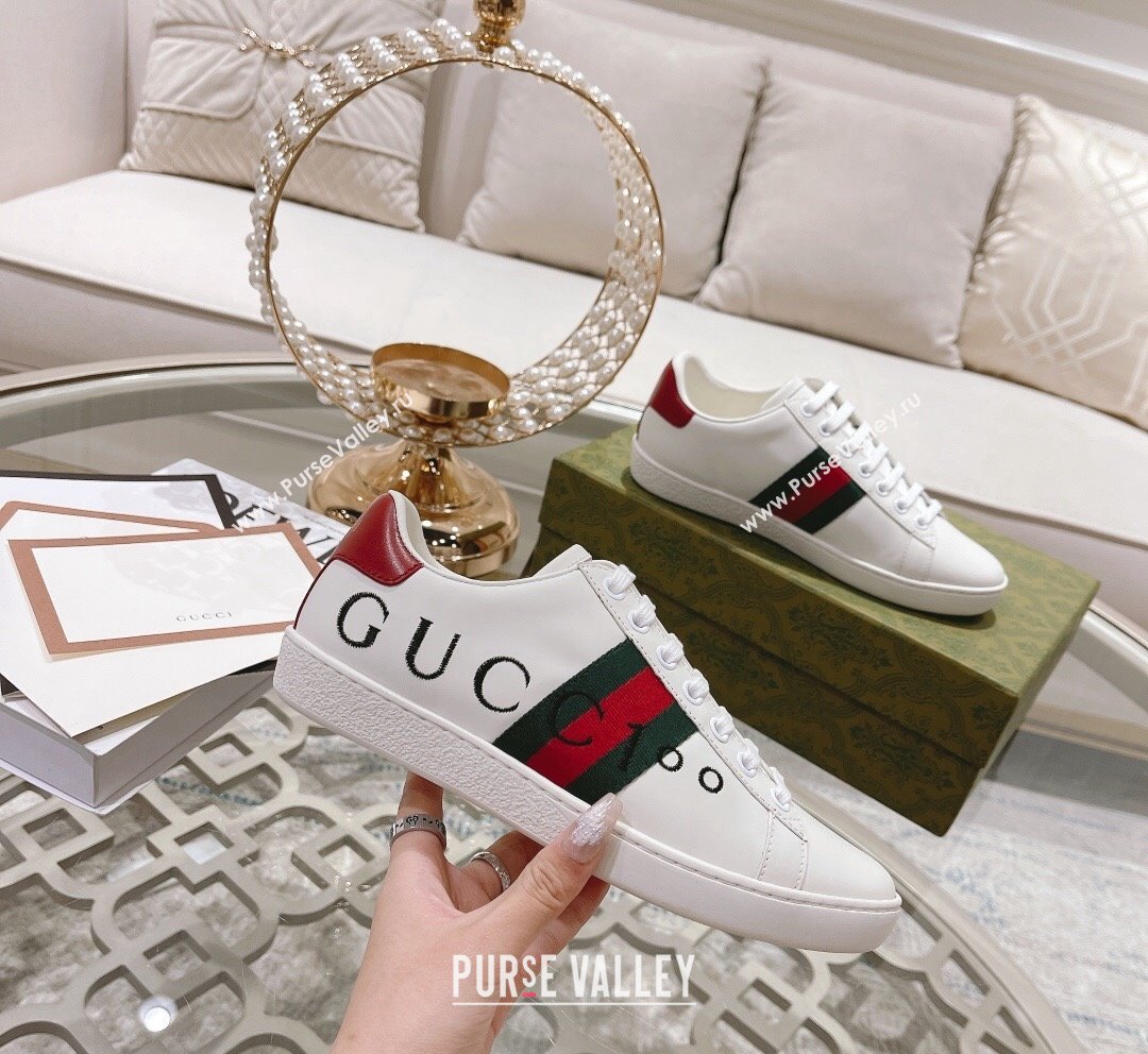 Gucci Ace Leather Sneakers with GUCCI Embroidered White 2023 1012 (SS-231012073)