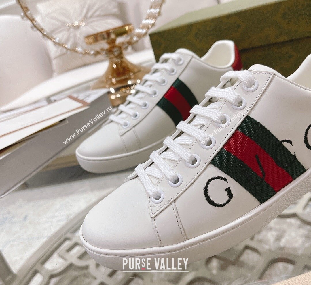 Gucci Ace Leather Sneakers with GUCCI Embroidered White 2023 1012 (SS-231012073)