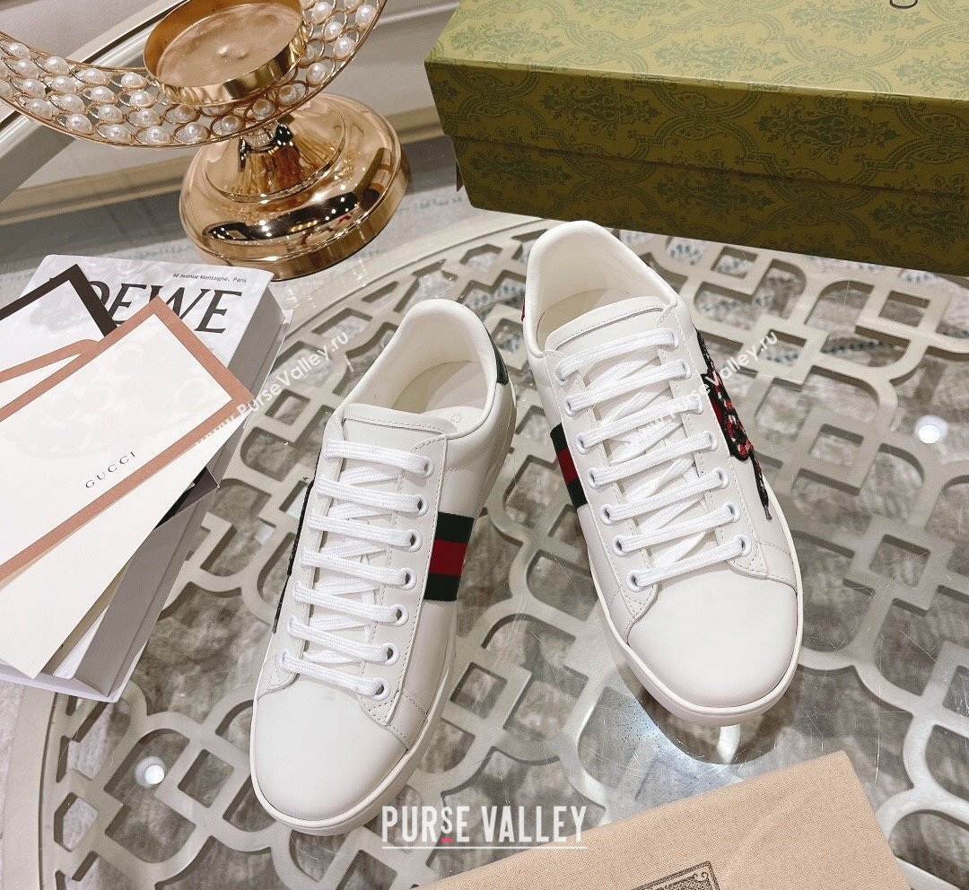 Gucci Ace Leather Sneakers with Kingsnake White 4 2023 1012 (SS-231012075)