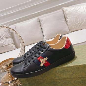 Gucci Ace Leather Sneakers with Bee Black 6 2023 1012 (SS-231012077)