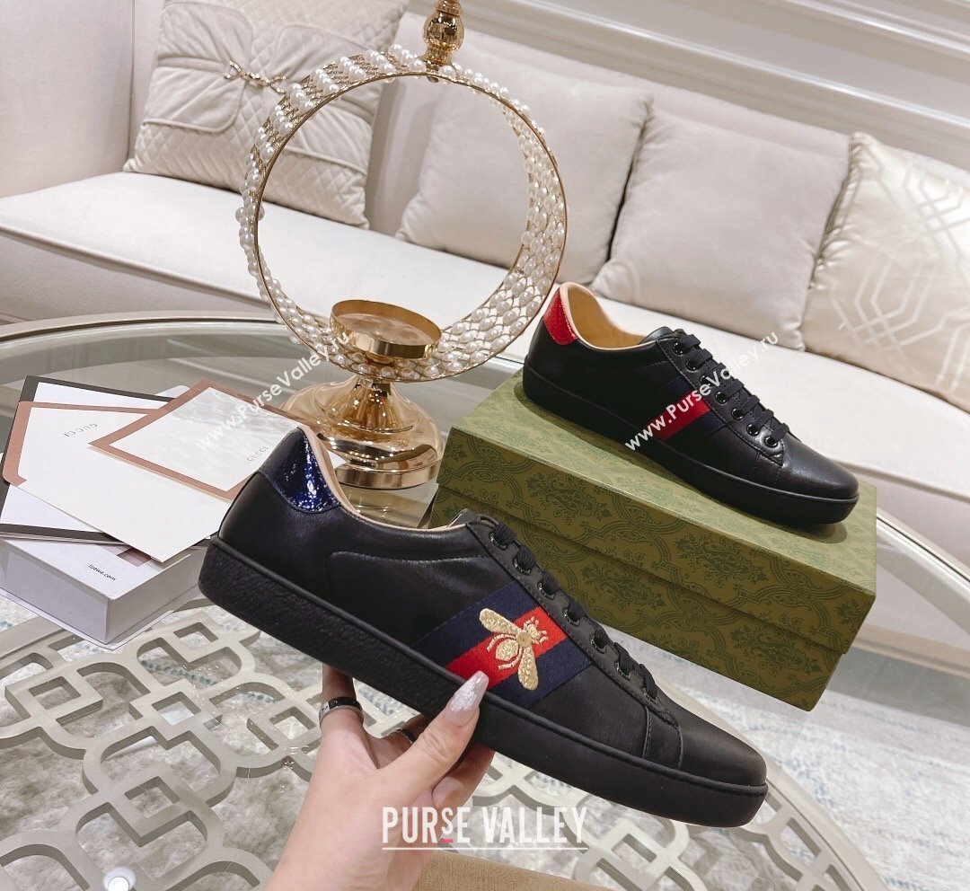 Gucci Ace Leather Sneakers with Bee Black 6 2023 1012 (SS-231012077)