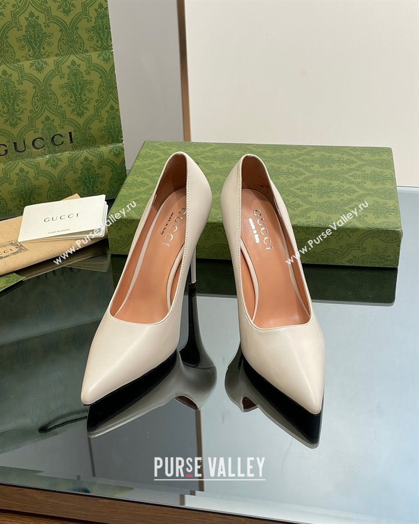 Gucci Leather Pointed High heel Pumps 10.5cm with GG White 2023 7386822 (SS-231012002)