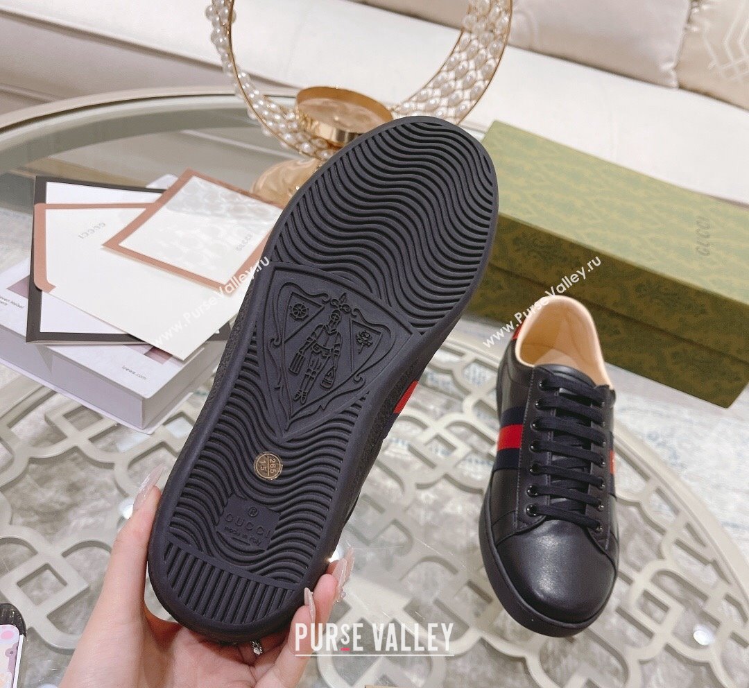 Gucci Ace Leather Sneakers with Bee Black 6 2023 1012 (SS-231012077)