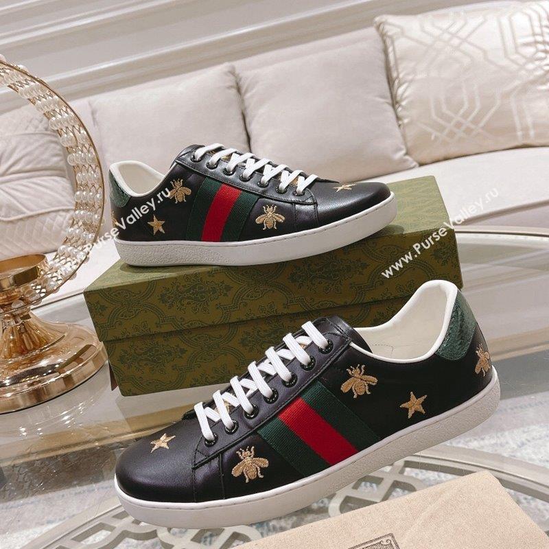 Gucci Ace Leather Sneakers with Bees Black 8 2023 1012 (SS-231012079)