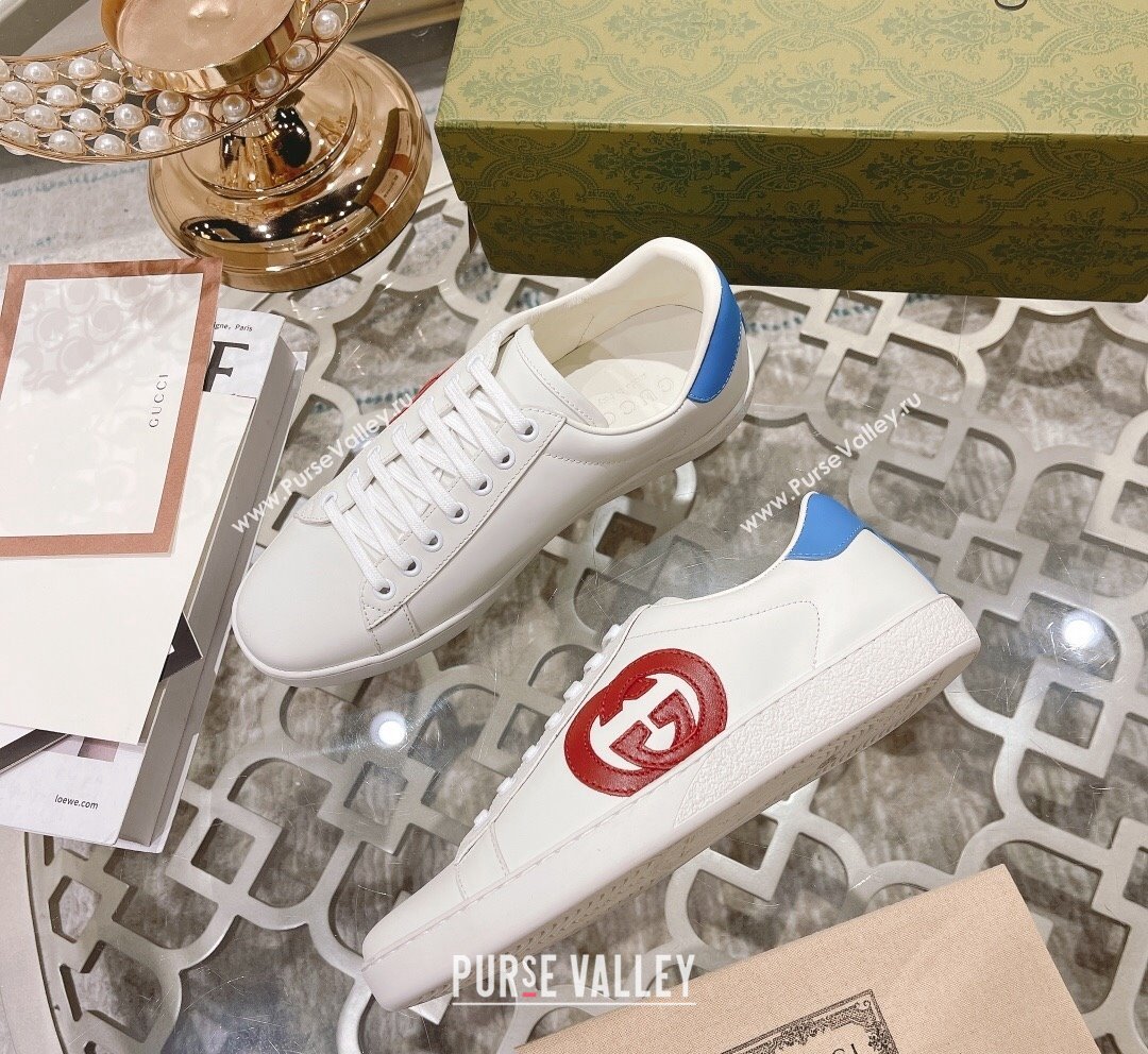 Gucci Ace Leather Sneakers with Interlocking G White/Red 2023 1012 (SS-231012081)