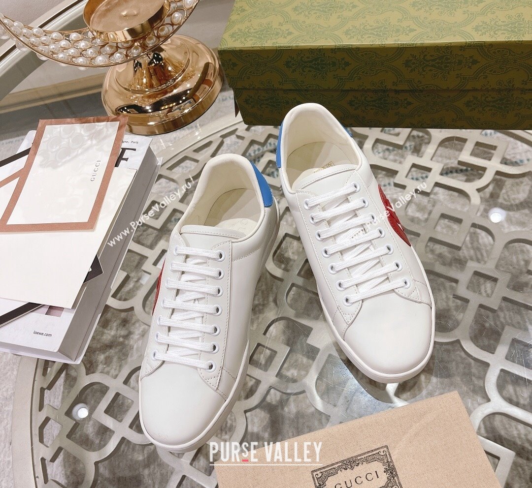 Gucci Ace Leather Sneakers with Interlocking G White/Red 2023 1012 (SS-231012081)