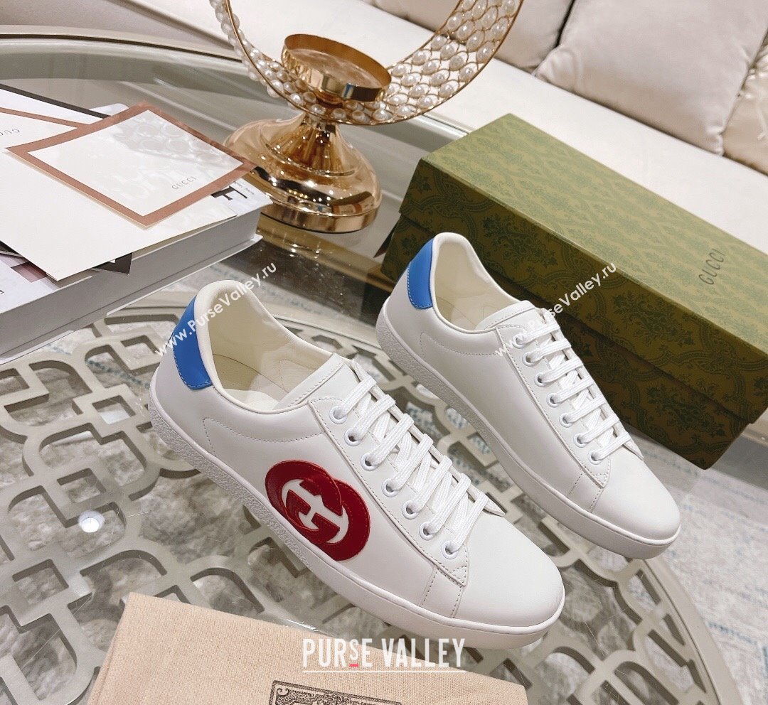 Gucci Ace Leather Sneakers with Interlocking G White/Red 2023 1012 (SS-231012081)