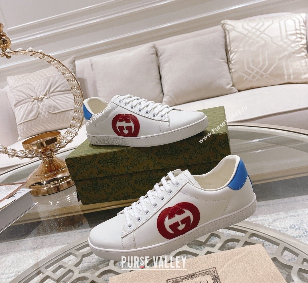 Gucci Ace Leather Sneakers with Interlocking G White/Red 2023 1012 (SS-231012081)