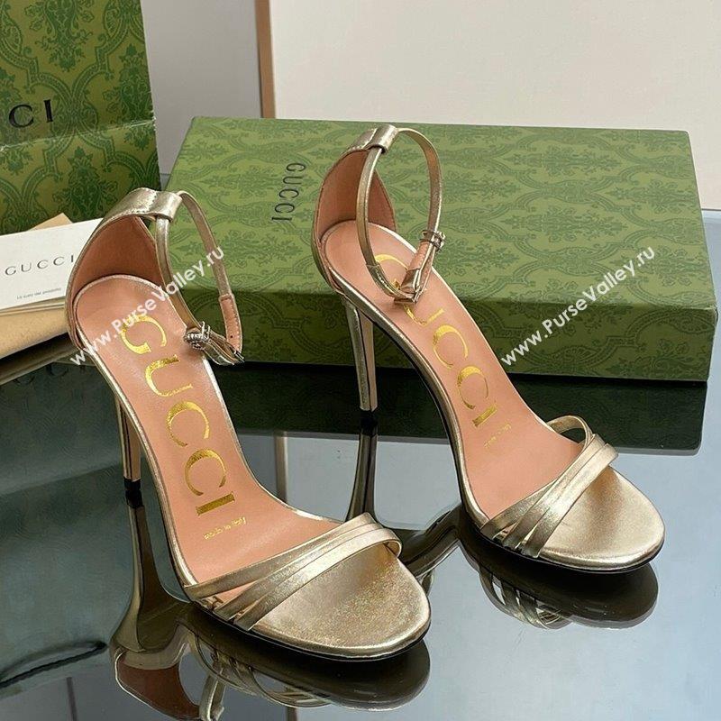 Gucci Heeled Metallic Leather Sandals 8.5cm Gold 2023 551213 (SS-231012011)