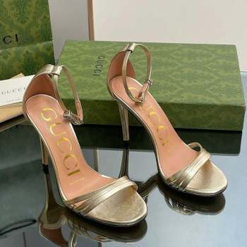 Gucci Heeled Metallic Leather Sandals 8.5cm Gold 2023 551213 (SS-231012011)