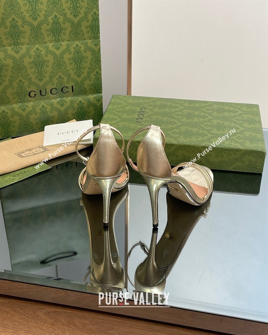 Gucci Heeled Metallic Leather Sandals 8.5cm Gold 2023 551213 (SS-231012011)