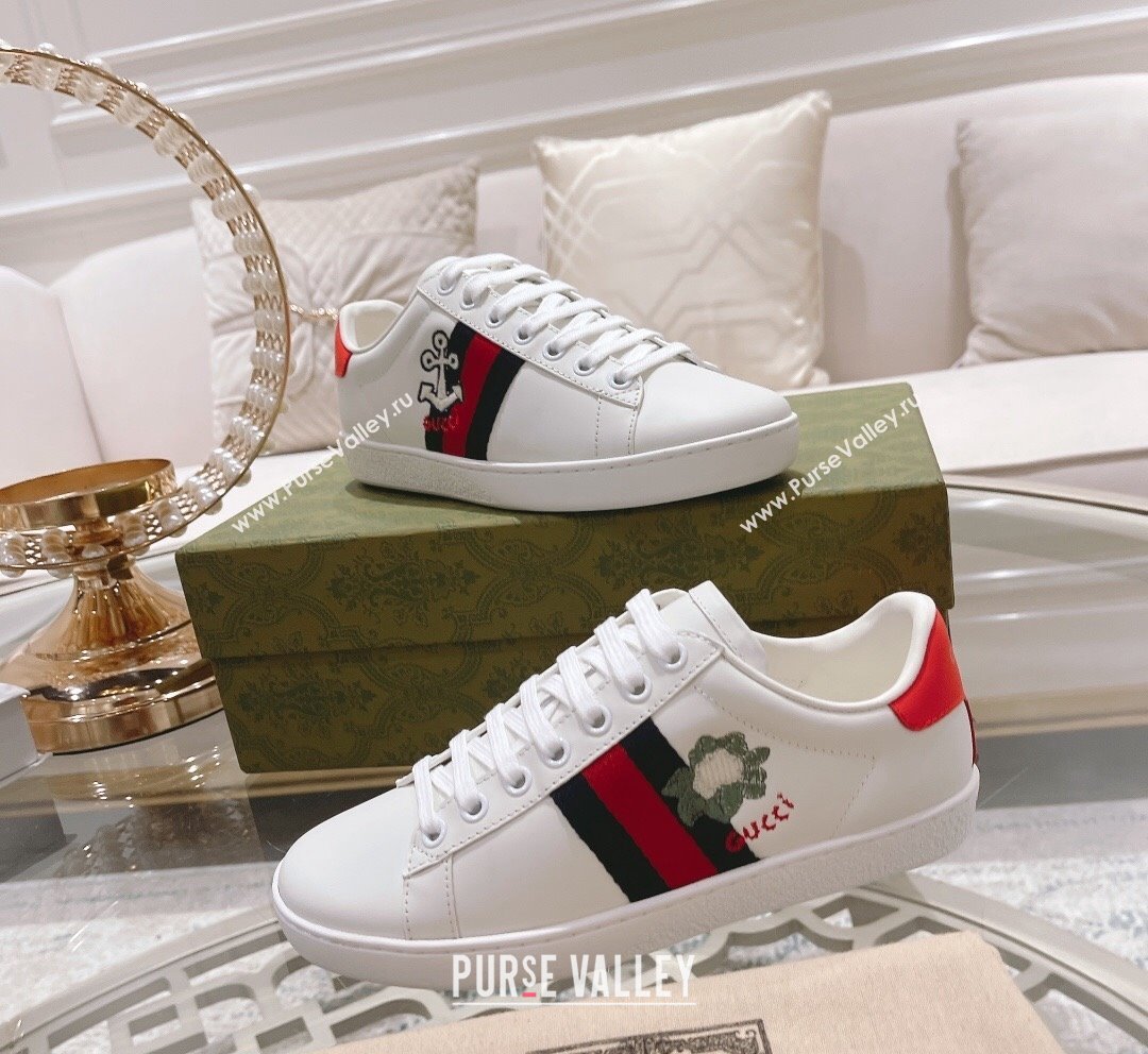 Gucci Ace Leather Sneakers BLOOM White 14 2023 1012 (SS-231012085)