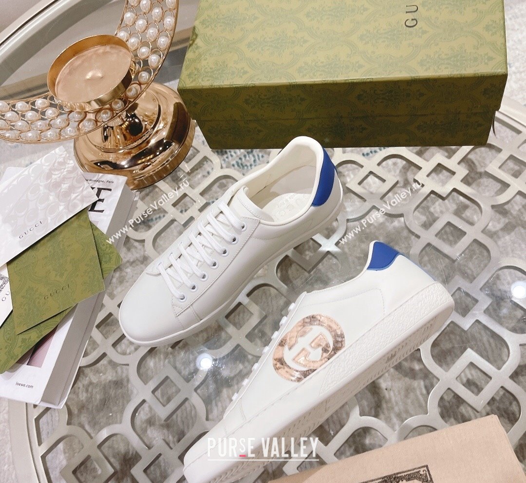 Gucci Ace Leather Sneakers with Snakeskin Printed Interlocking G White 2023 1012 (SS-231012086)