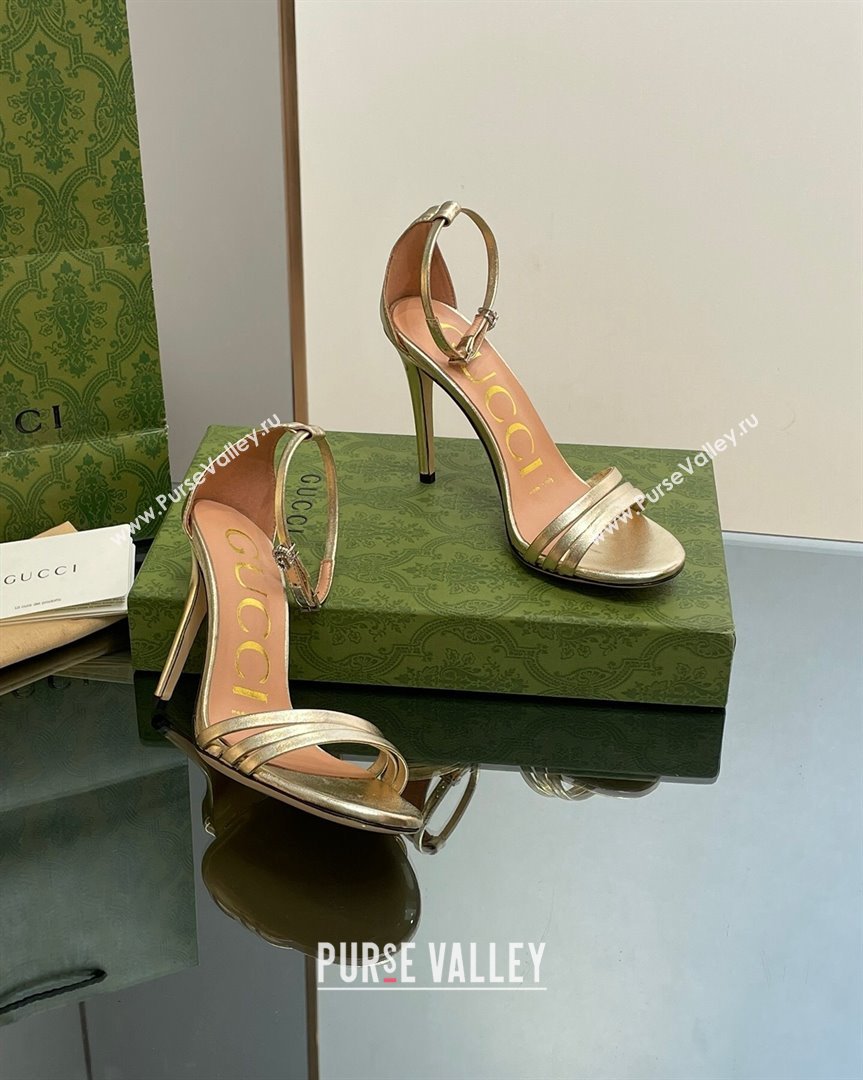 Gucci Heeled Metallic Leather Sandals 8.5cm Gold 2023 551213 (SS-231012011)