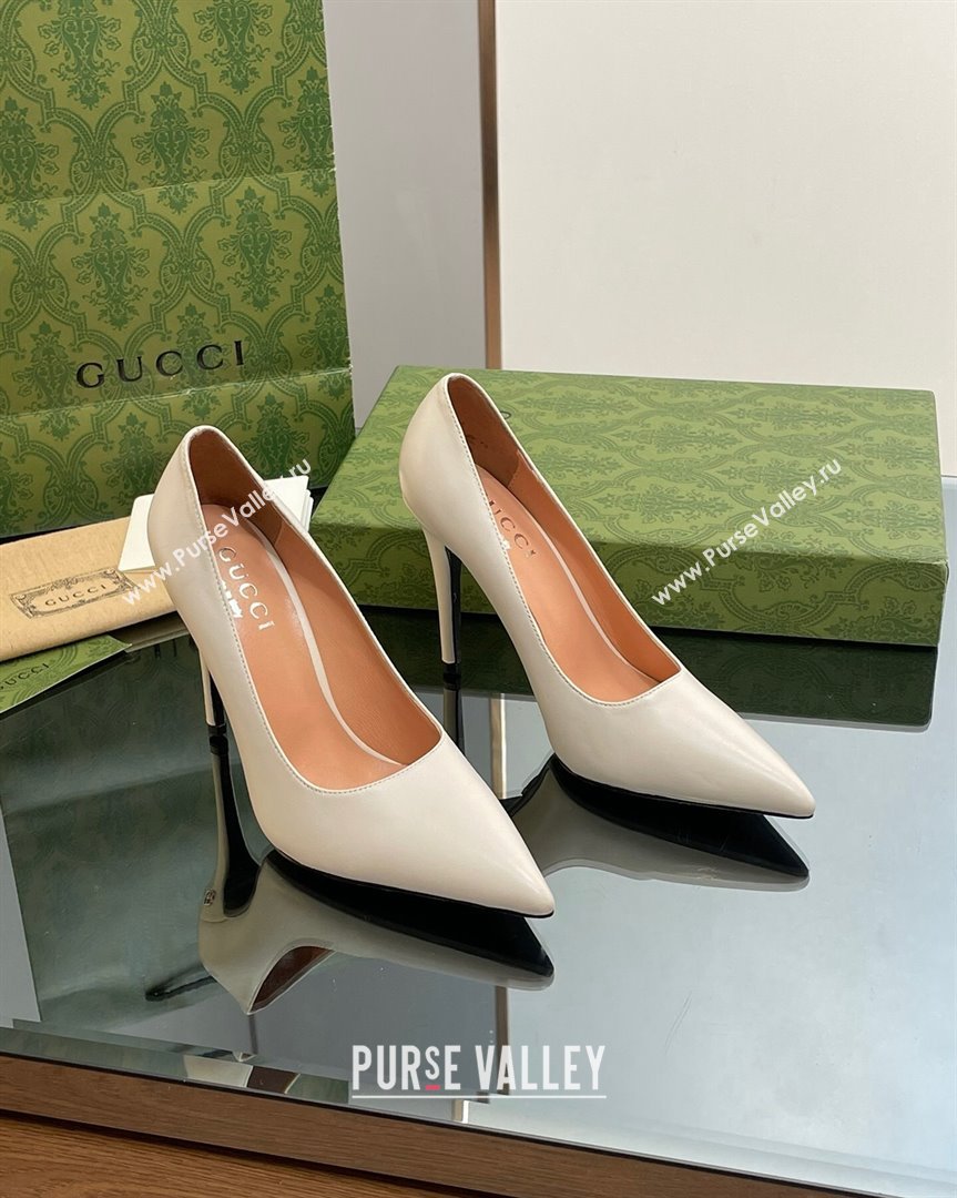 Gucci Leather Pointed High heel Pumps 10.5cm with GG White 2023 7386822 (SS-231012002)