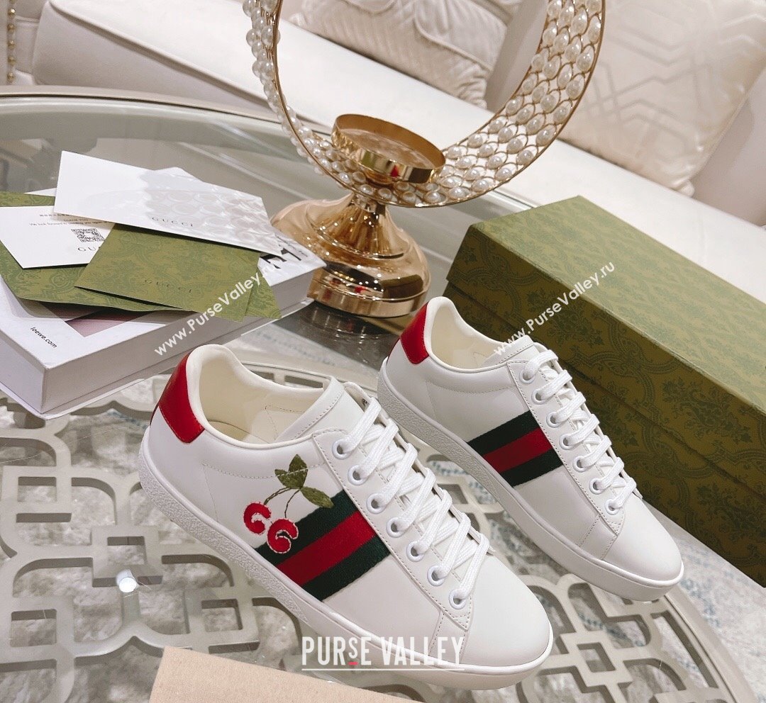 Gucci Ace Leather Sneakers GG Berry White 2023 1012 (SS-231012088)