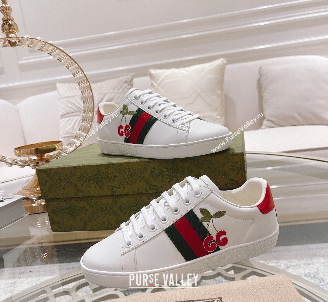 Gucci Ace Leather Sneakers GG Berry White 2023 1012 (SS-231012088)