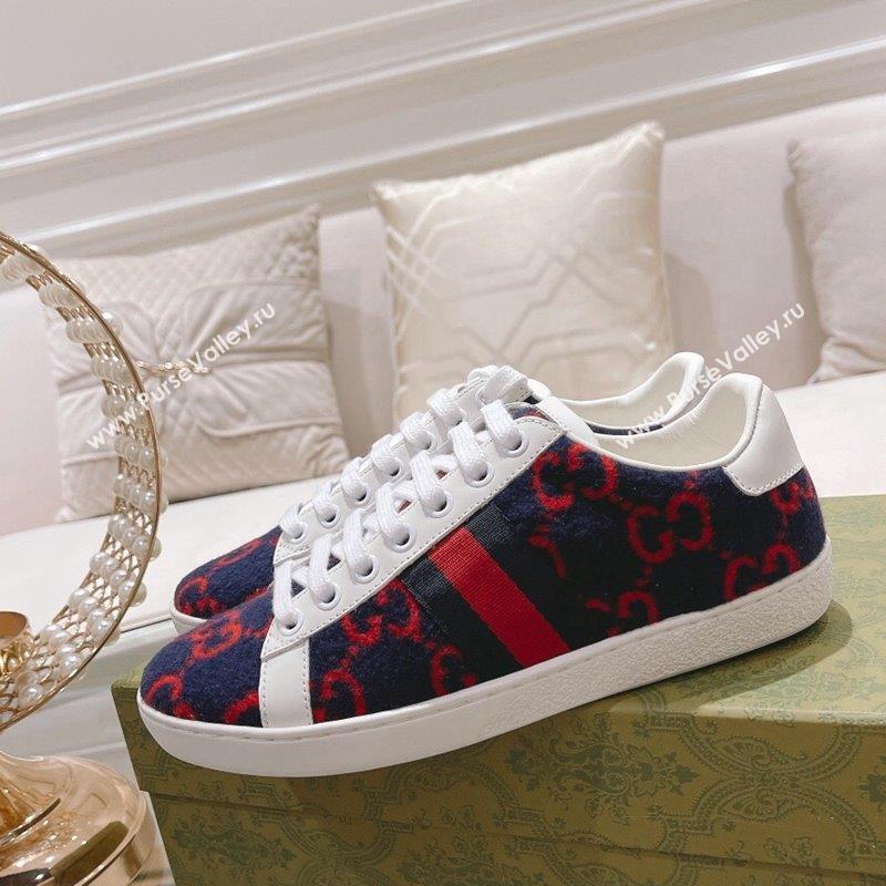 Gucci Ace GG Wool Sneakers Navy Blue/Red 2023 1012 (SS-231012089)