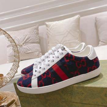 Gucci Ace GG Wool Sneakers Navy Blue/Red 2023 1012 (SS-231012089)