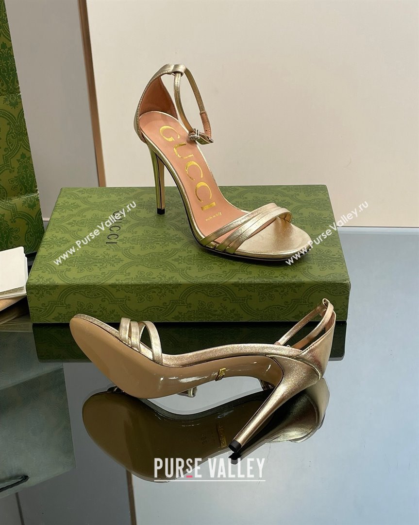 Gucci Heeled Metallic Leather Sandals 8.5cm Gold 2023 551213 (SS-231012011)