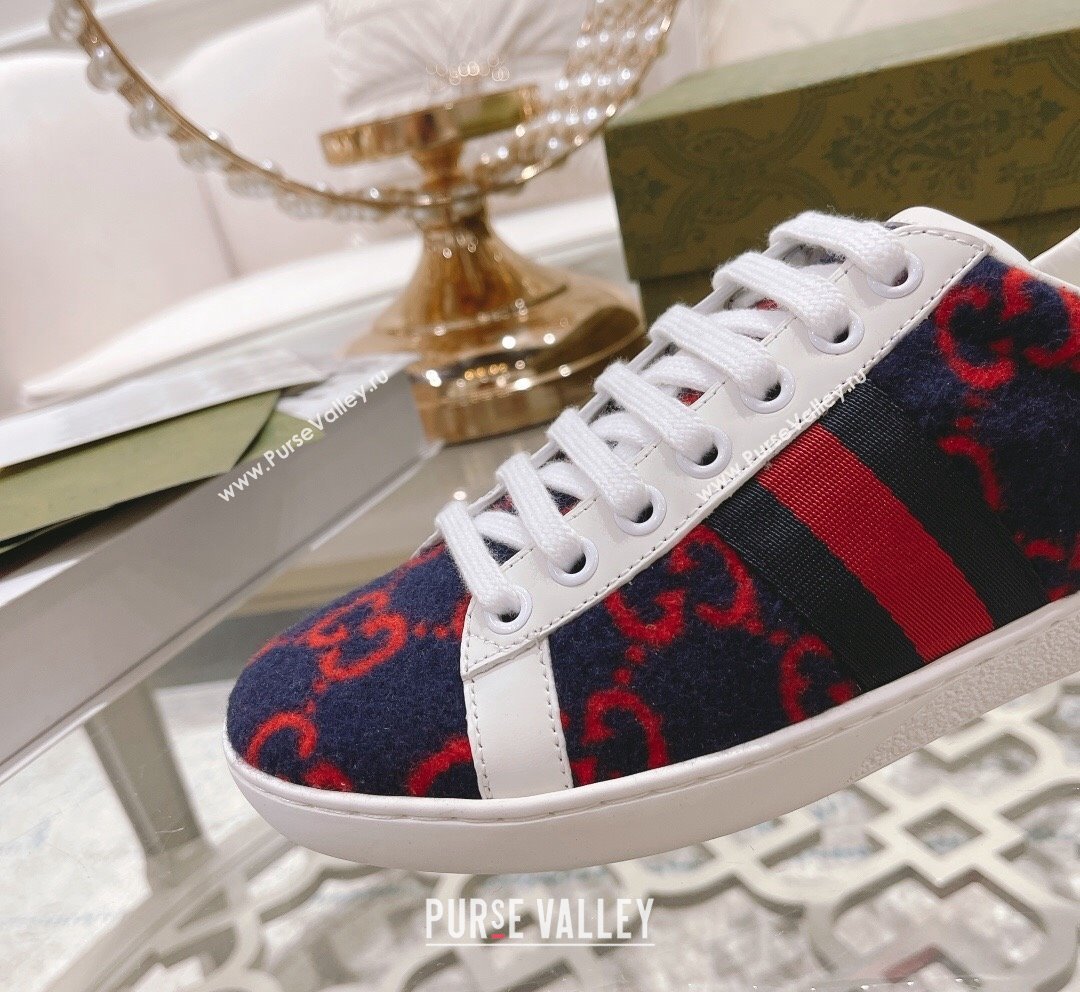 Gucci Ace GG Wool Sneakers Navy Blue/Red 2023 1012 (SS-231012089)