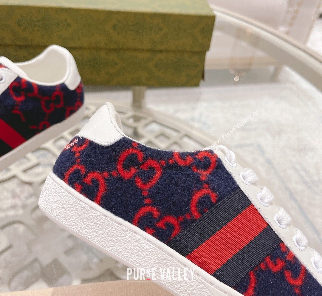 Gucci Ace GG Wool Sneakers Navy Blue/Red 2023 1012 (SS-231012089)