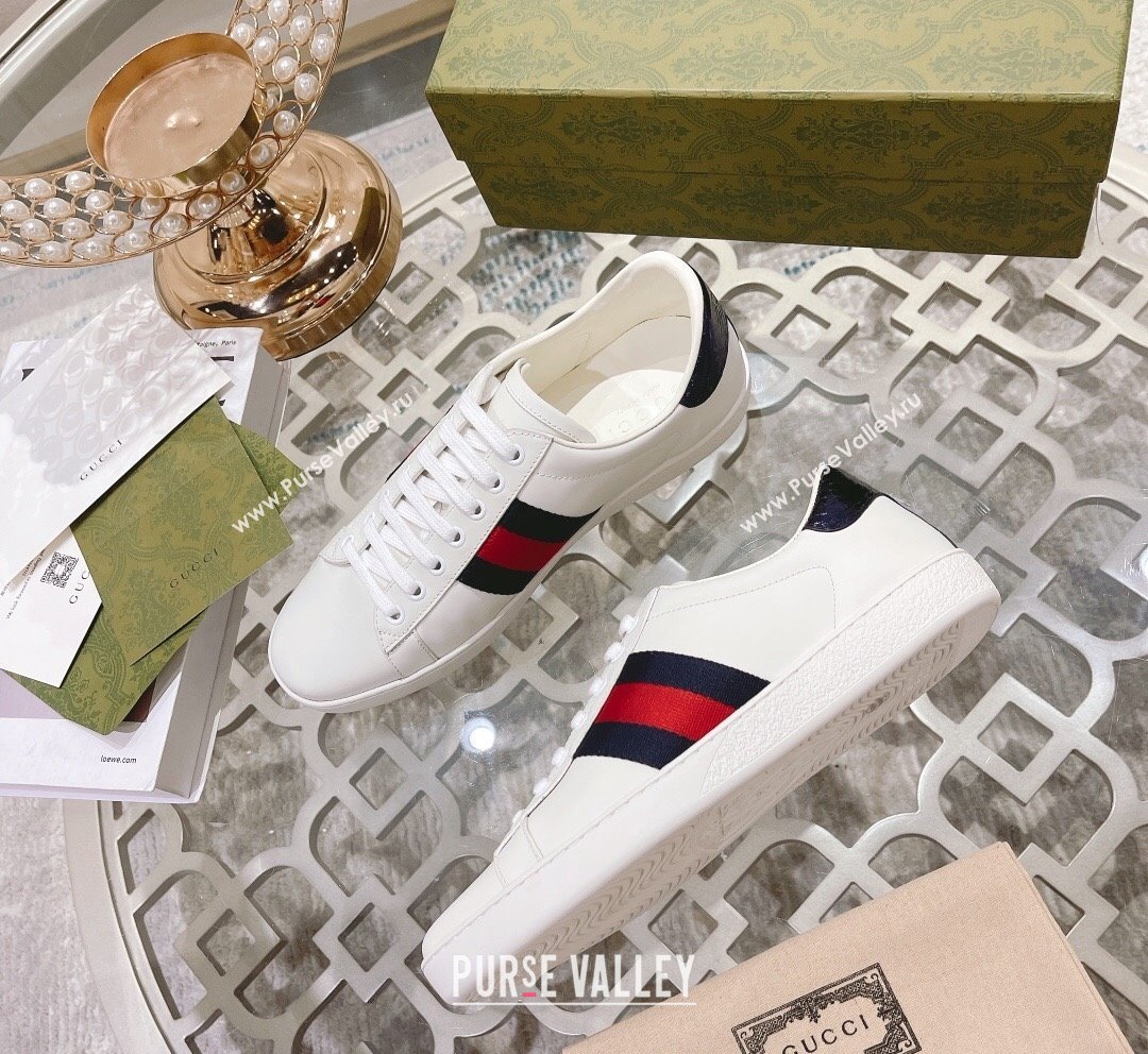 Gucci Ace Leather Sneakers White/Blue Web 21 2023 1012 (SS-231012092)