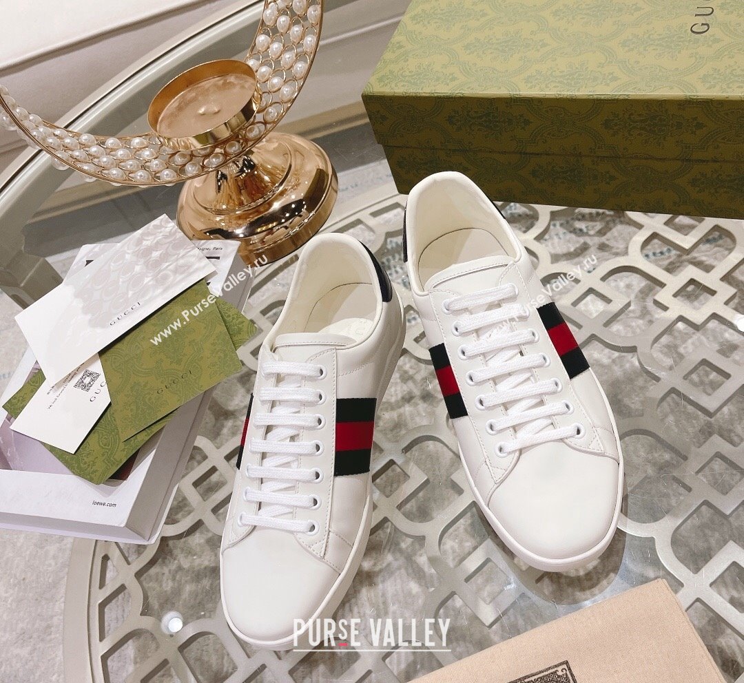 Gucci Ace Leather Sneakers White/Blue Web 21 2023 1012 (SS-231012092)