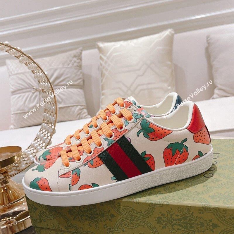 Gucci Ace Leather Sneakers Strawberry Print White 2023 1012 (SS-231012093)