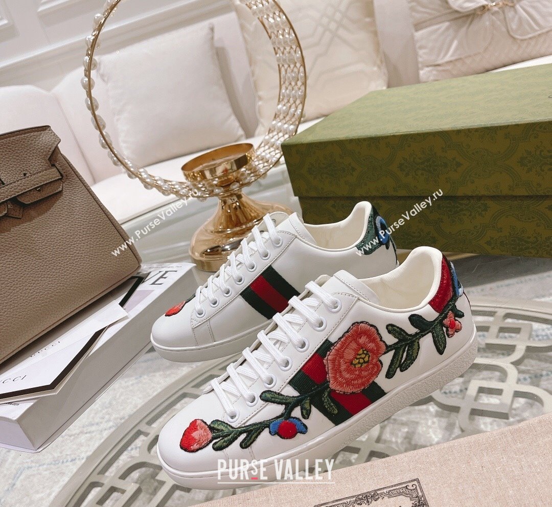 Gucci Ace Leather Sneakers Flora White 28 2023 1012 (SS-231012099)