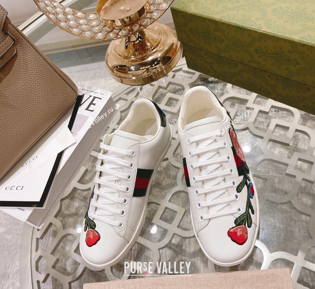 Gucci Ace Leather Sneakers Flora White 28 2023 1012 (SS-231012099)