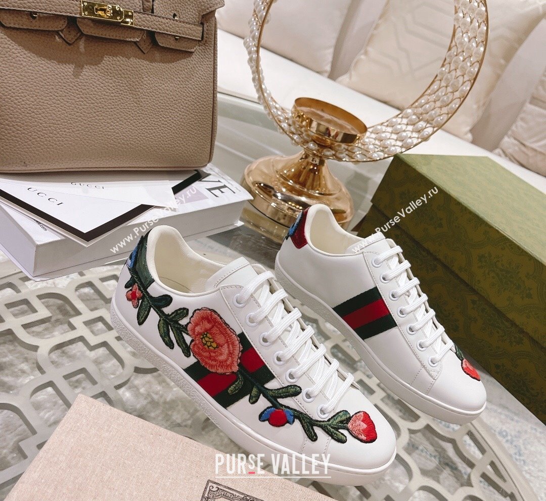 Gucci Ace Leather Sneakers Flora White 28 2023 1012 (SS-231012099)