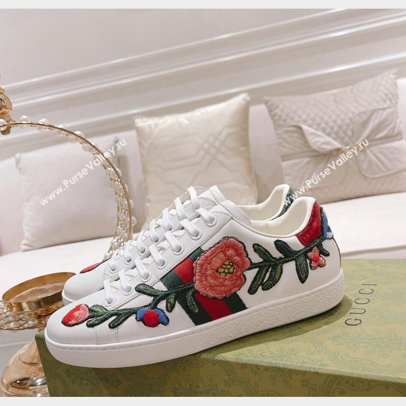 Gucci Ace Leather Sneakers Flora White 28 2023 1012 (SS-231012099)