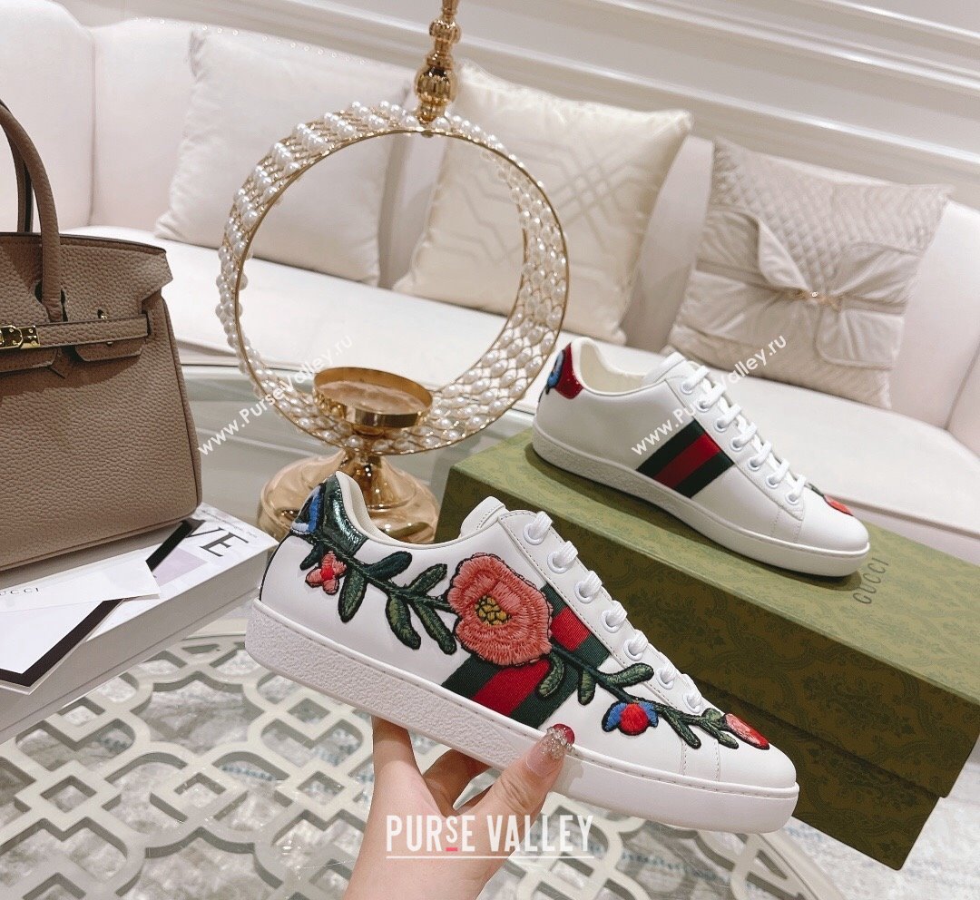 Gucci Ace Leather Sneakers Flora White 28 2023 1012 (SS-231012099)