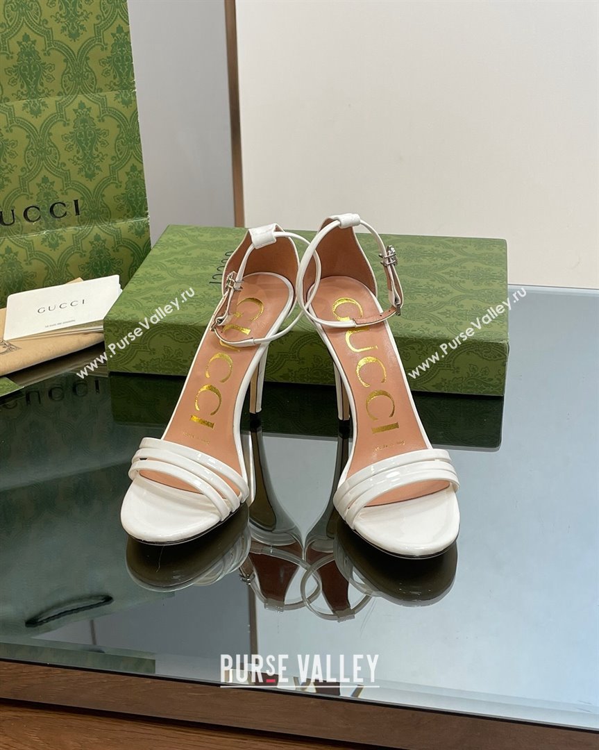 Gucci Heeled Patent Leather Sandals 8.5cm White 2023 551213 (SS-231012013)