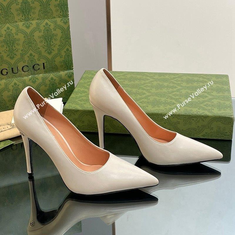 Gucci Leather Pointed High heel Pumps 10.5cm with GG White 2023 7386822 (SS-231012002)