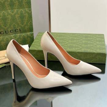 Gucci Leather Pointed High heel Pumps 10.5cm with GG White 2023 7386822 (SS-231012002)