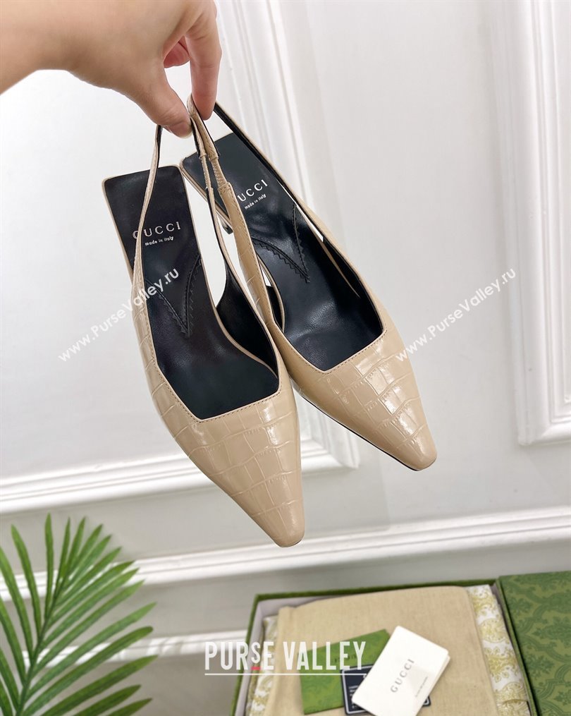 Gucci Stone-Embossed Leather Slingback Pumps ‎5.5cm 764192 Beige 2023 (MD-231024011)