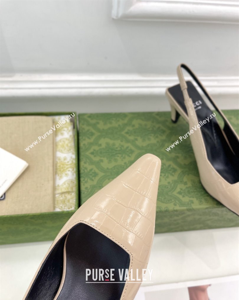 Gucci Stone-Embossed Leather Slingback Pumps ‎5.5cm 764192 Beige 2023 (MD-231024011)