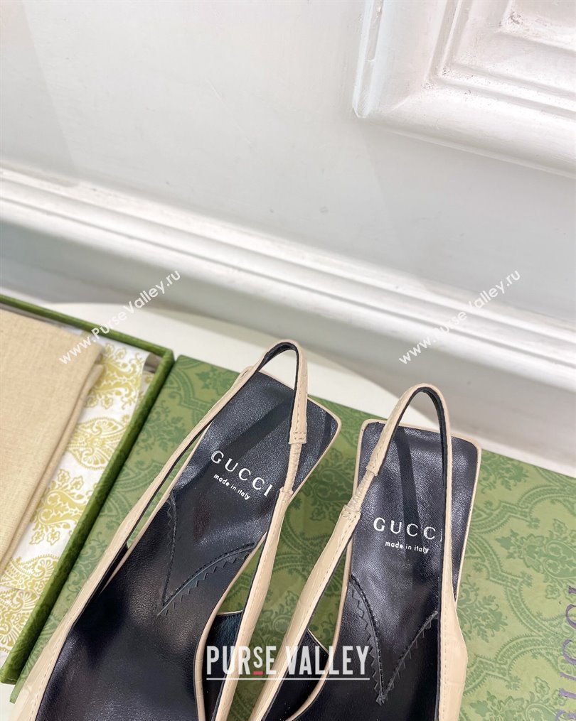 Gucci Stone-Embossed Leather Slingback Pumps ‎5.5cm 764192 Beige 2023 (MD-231024011)