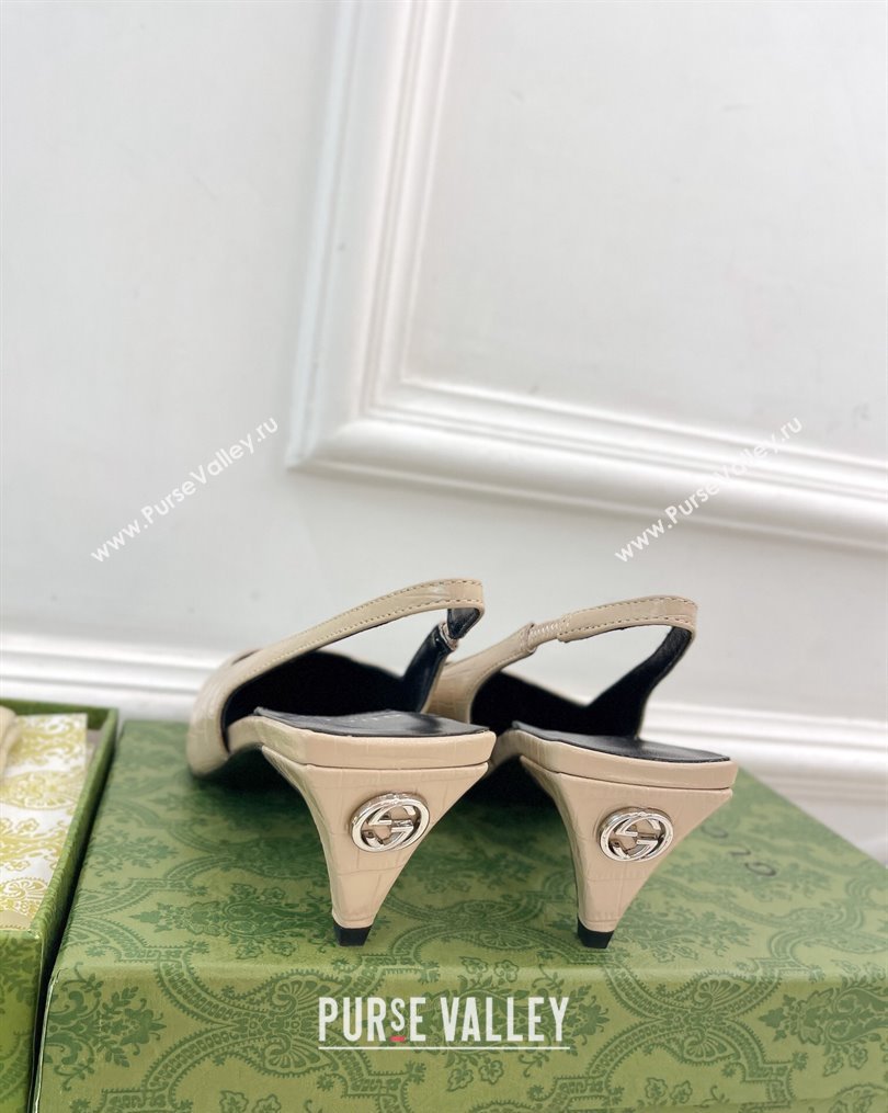 Gucci Stone-Embossed Leather Slingback Pumps ‎5.5cm 764192 Beige 2023 (MD-231024011)