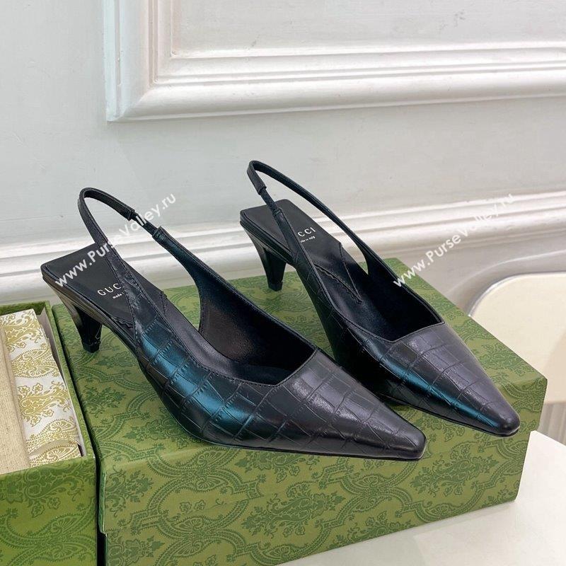 Gucci Stone-Embossed Leather Slingback Pump ‎5.5cm 764192 Black 2023 (MD-231024013)