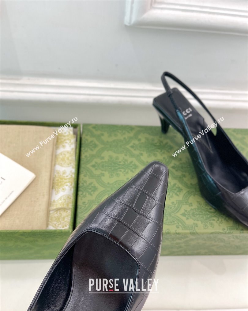 Gucci Stone-Embossed Leather Slingback Pump ‎5.5cm 764192 Black 2023 (MD-231024013)